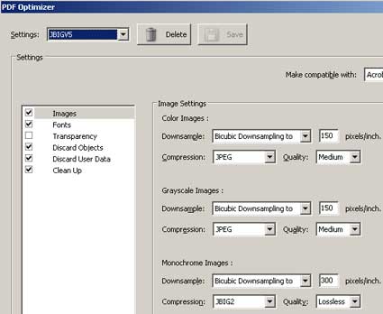 Adobe Acrobat 8 Professional output settings