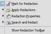 Redactions menu in Adobe Acrobat 8