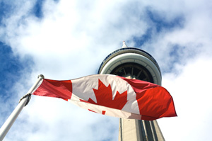 Canadian flag and CN Tower