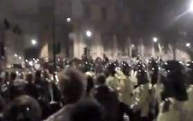 Students and police horses